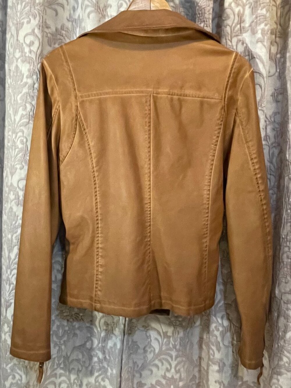 NWT Max Studio Large Women's Cognac Everyday Casual Faux Leather Moto Jacket - Picture 7 of 16